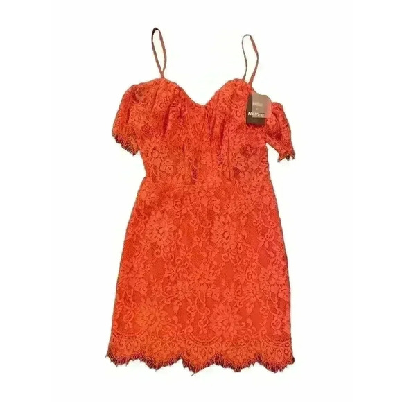 Revolve NBD NAVEN Mini Dress M Allie Red Lace Semi Sheer Cocktail Sexy Bustier - Picture 4 of 10